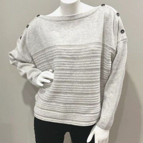 Prana Wool Blend Boatneck Sweater Button Shoulder Oatmeal Phono Sz XL New - Picture 2 of 12